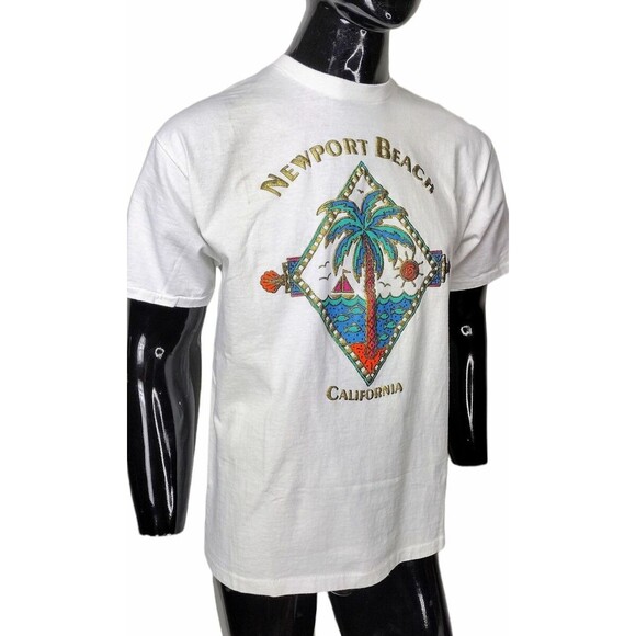 Vintage 80s Newport Beach California Single Stitch Puffy Paint Graphic Tee NOS - Picture 3 of 8